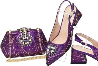 Generic Design Rhinestone Pointed-Toe High Heel Shoes Bag Set Shoe And Bag Set For Party