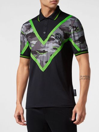 Plein Sport Polo in jersey con motivo camouflage e chevron