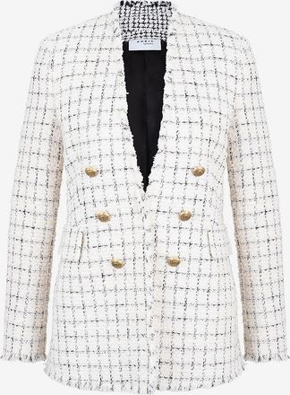 Akris Kragenloser Sommer-Tweed-Blazer mit Karos
