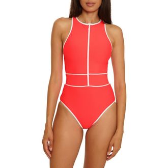 BECCA by Rebecca Virtue Bali Boho Contrast Binding One-Piece Swimsuit in Caliente at Nordstrom, Size Medium