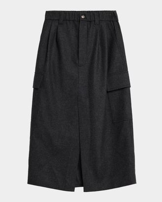 Brunello Cucinelli Cashmere-Wool Flannel Midi Utility Skirt