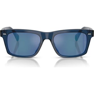 Oliver Peoples x Roger Federer Mr. Federer 55mm Polarized Rectangular Sunglasses in Ash Blue /Marine Flash Mirror at Nordstrom