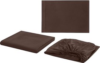 OEM Juego De S&aacute;banas De Punto De Algod&oacute;n De 4 Piezas, Suaves Y Transpirables, Con Bolsillos Profundos, 145 G/m&sup2;, Marr&oacute;n