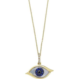 Effy 14K Yellow Gold Pave Diamond & Mother of Pearl Evil Eye Pendant Necklace - 0.07 ctw in Black at Nordstrom Rack