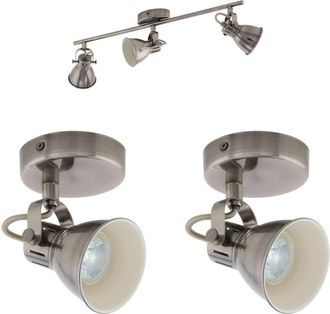 Loops Ceiling Spot Light & 2x Matching Wall Lights Antique Nickel Adjustable Shade