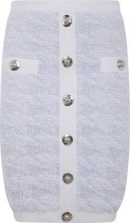 Balmain Tweed Knielengte Rok met Knopen - Dames - Midirokken - Blauw - S - Tweed - Rokken