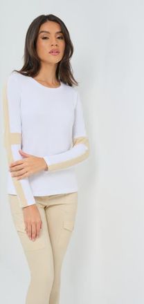 Anatomie Kensley Contrast Sleeve Pima Top in White/wheat at Nordstrom, Size X-Large