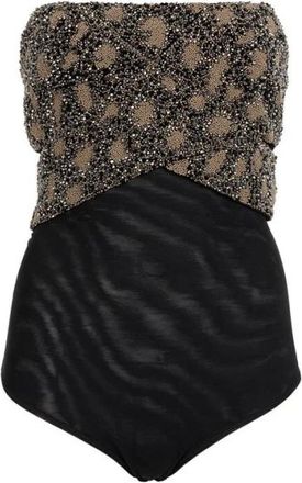 Roberto Cavalli Body, female, Black, Size: XS Bead-Embellished Wrap-Effect Bodysuit