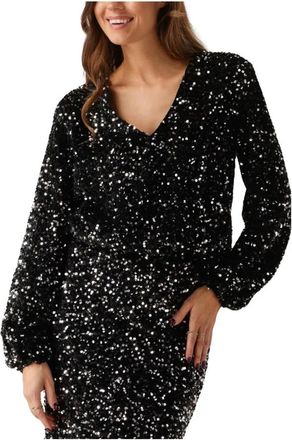 Amaya Amsterdam Zwarte Glitter Pailletten Blouse Yara Top - Dames - Blouses - Zwart - S - Pailletten - Overhemden