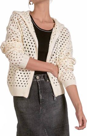 Elan Womens Collette Crochet Zip Hoodie Sweater In Off White