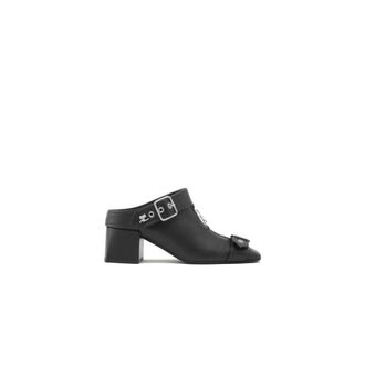 Courr&egrave;ges Zwarte leren Gogo sandalen met rits - Dames - Muiltjes - Zwart - 37 EU - Leer - Schoenen