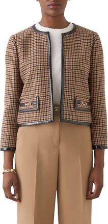 L.k. Bennett Zisou Houndstooth Crop Jacket in Brown at Nordstrom, Size 16 Us