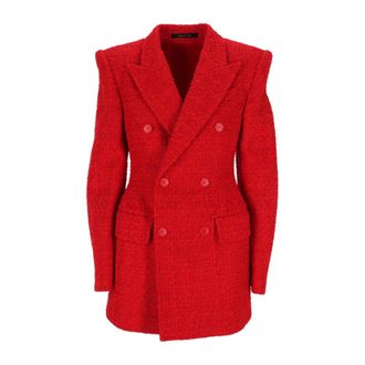 Balenciaga Blazers, female, Red, Size: XS Red Tweed Blazer Jacket Womens Coat
