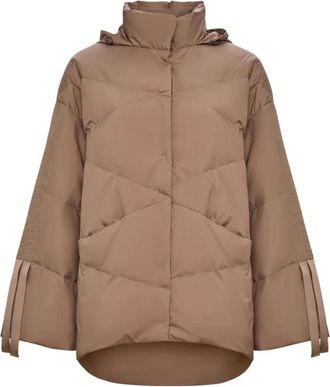 Cesare Gaspari Jassen, Dames, Beige, L, Leer, Oversized Gewatteerde Puffer Jas
