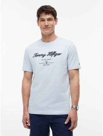 Tommy Hilfiger Mens Embroidered Script Logo T-Shirt - Blue - XXL