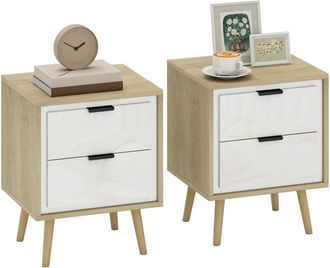 HOMCOM Homcom Juego De 2 Mesitas De Noche Modernas, Mesillas De Noche Con 2 Cajones Con Deslizamiento Silencioso, 40x35x50 Cm, Blanco Brillo Y Roble