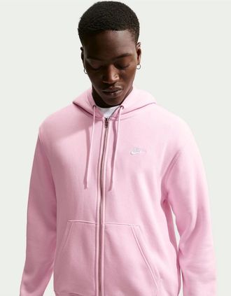 Nike Mens Mens Sportswear Club Fleece Full Zip Hoodie - Pink Foam - Size: 34