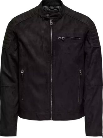 Only & Sons Only & Sons, Jassen, Heren, Zwart, S, Leer, Faux Suede Racer Jacket