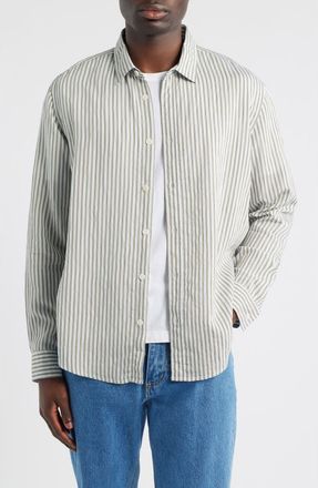 Wax London Shelly Stripe Button-Up Shirt in Sage at Nordstrom, Size Xx-Large