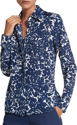 Michael Kors Hansen Floral Organic Silk Cr&ecirc;pe de Chine Shirt in Optic White/Navy at Nordstrom, Size 6