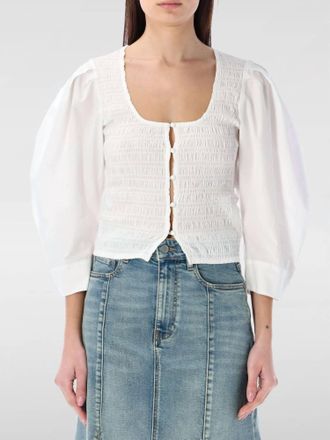 Ganni Cotton Poplin Smock Blouse In Bright White Siz