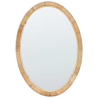 Beliani Espejo De Pared De Rat&aacute;n Ovalado 70x50 Cm Sal&oacute;n Dormitorio Accesorios Para El Hogar Hecho A Mano Natural Foissy