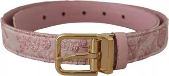 Dolce & Gabbana Pink Jaquard Embroidered Gold Tone Metal Buckle Womens Belt