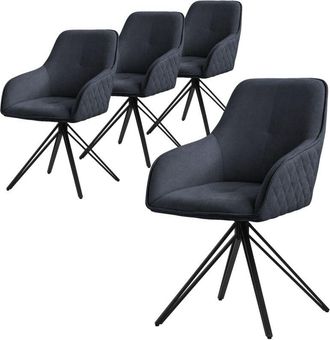 ML Design Ml-design - Set 4x Silla De Comedor Giratoria Con Respaldo Y Reposabrazos Asiento Antracita De Tela Tejida, Tapizado Con Patas De Metal Sill&oacute;n Dise&ntilde;o 
