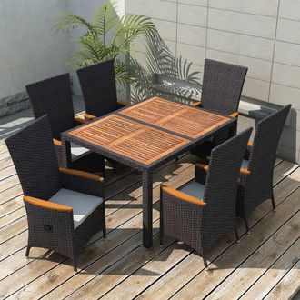 vidaXL Set Comedor De Jard&iacute;n 7 Piezas Rat&aacute;n Sint&eacute;tico Y Madera Negro Vidaxl
