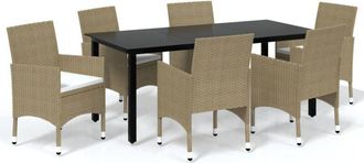 vidaXL Set Comedor De Jard&iacute;n 7 Pzas Con Cojines Rat&aacute;n Sint&eacute;tico Beige Vidaxl