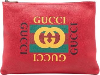 Gucci Pre-owned Clutches, female, Red, Size: ONE SIZE Pre-owned Printed Leather Clutch