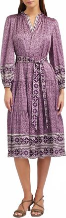 Current Air Ruffled Collar Split Neck Tiered Dress In Purple