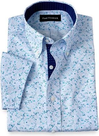 Paul Fredrick Slim Fit Non-iron Cotton Floral Dress Shirt With Contrast Trim