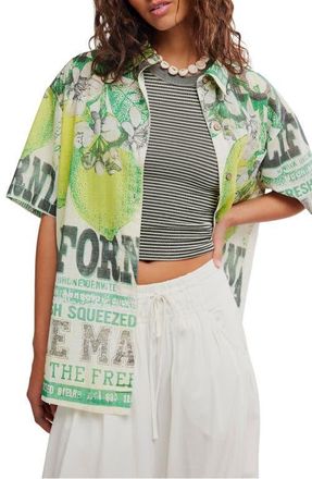 Free People Fresh Squeezed Cotton Button-Up Shirt in Citrus Fade at Nordstrom, Size X-Large