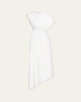 Paco Rabanne Long Ruched Asymmetric Jersey Dress