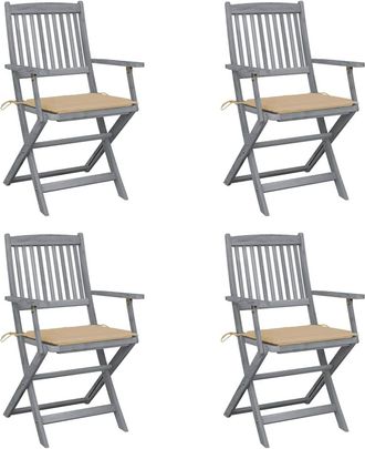 vidaXL Sillas De Jard&iacute;n Plegables 4 Uds Cojines Madera Maciza Acacia Vidaxl