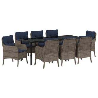 vidaXL Conjunto De Comedor De Jard&iacute;n 9 Pcs Gris Rat&aacute;n Sint&eacute;tico Vidaxl