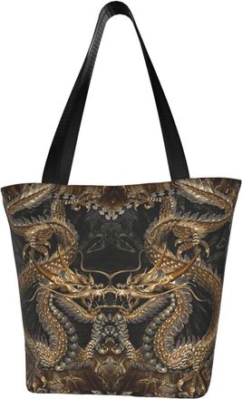 AOOEDM Tote Bag Chinese Dragon Shopping Bags Small Reusable Market Bag Beach Tote Bags Travel Totes