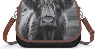 Generic Black And White Highland Cow Womens Crossbody Bag Fashion Shoulder Handbags Message Tote Bag with Adjustable Strap