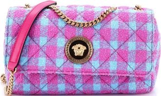Versace Medusa Icon Chain Flap Bag Quilted Tweed East West