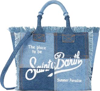 MC2 Saint Barth Patchwork Denim Tote Bag with Frayed Edges and Internal Zip Pocket