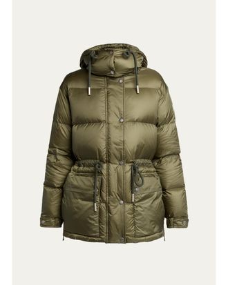 Moncler Sesie Hooded Mid-Length Down Jacket