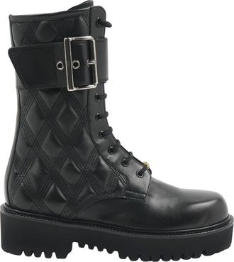 Valentino Lace-up Boots, female, Black, Size: 11 US VLogo Leather Combat Boots