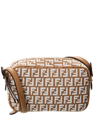 Fendi Fendi Ff Mini Raffia & Leather Camera Bag