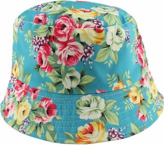 Generic Unisex Adults Reversible Packable Summer Bucket Hat in Floral Blue, Size: One Size