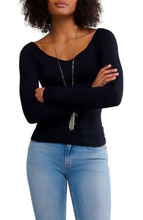 Free People Rib Long Sleeve Top in Black at Nordstrom Rack, Size Medium/large
