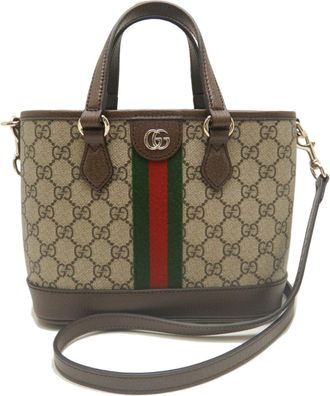 Gucci Beige Gg Supreme Canvas Leather Tote Bag (Pre-Owned)