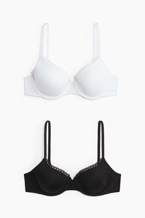 H&M 2er-Pack Wattierte B&uuml;gel-BHs aus Mikrofaser - Weiss/Schwarz
