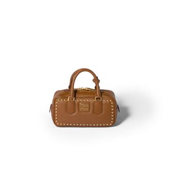 Miu Miu Arcadie Studded Leather Bag, Woman, Brandy