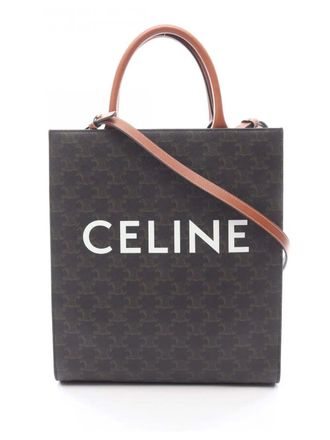 Celine 2021-2025 Small Triomphe Coated Canvas Vertical Cabas Tote satchel - Black